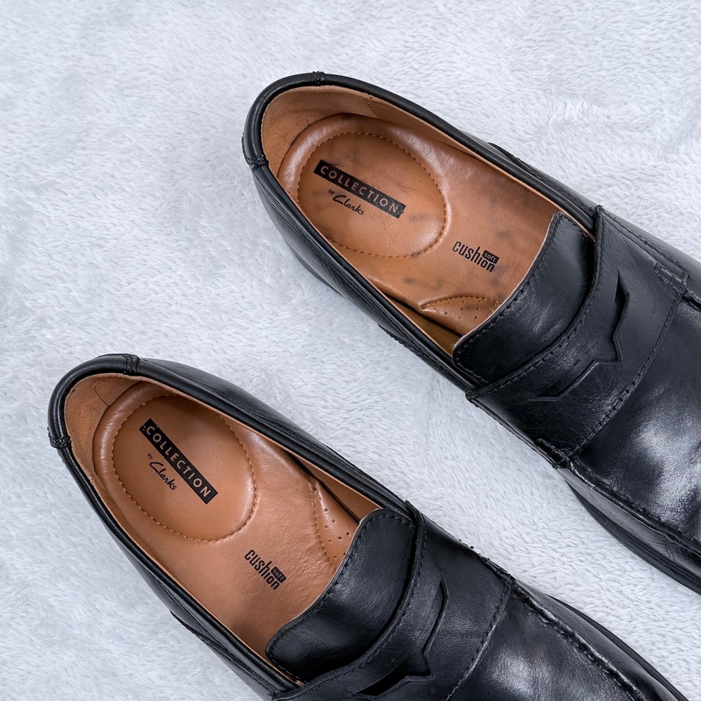 Clarks Tilden Way Loafers Mens 11 Black Leather Penny Slip On Dress Shoes - Picture 6 of 10